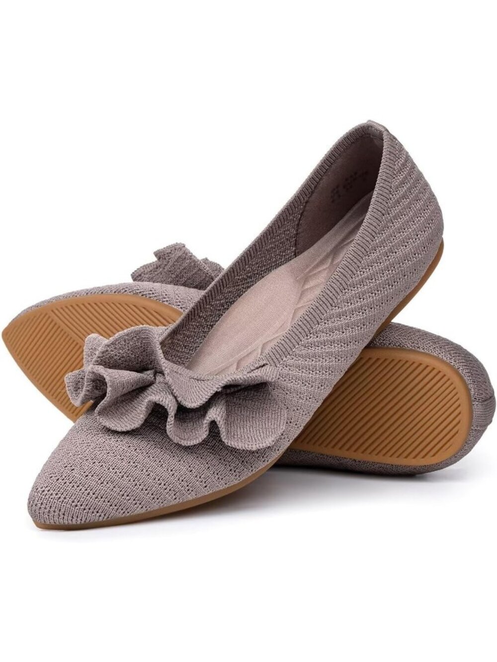 Women's Brown Pointed Toe Slip On Ruffled Comfortable Casual Ballet Flat Shoes